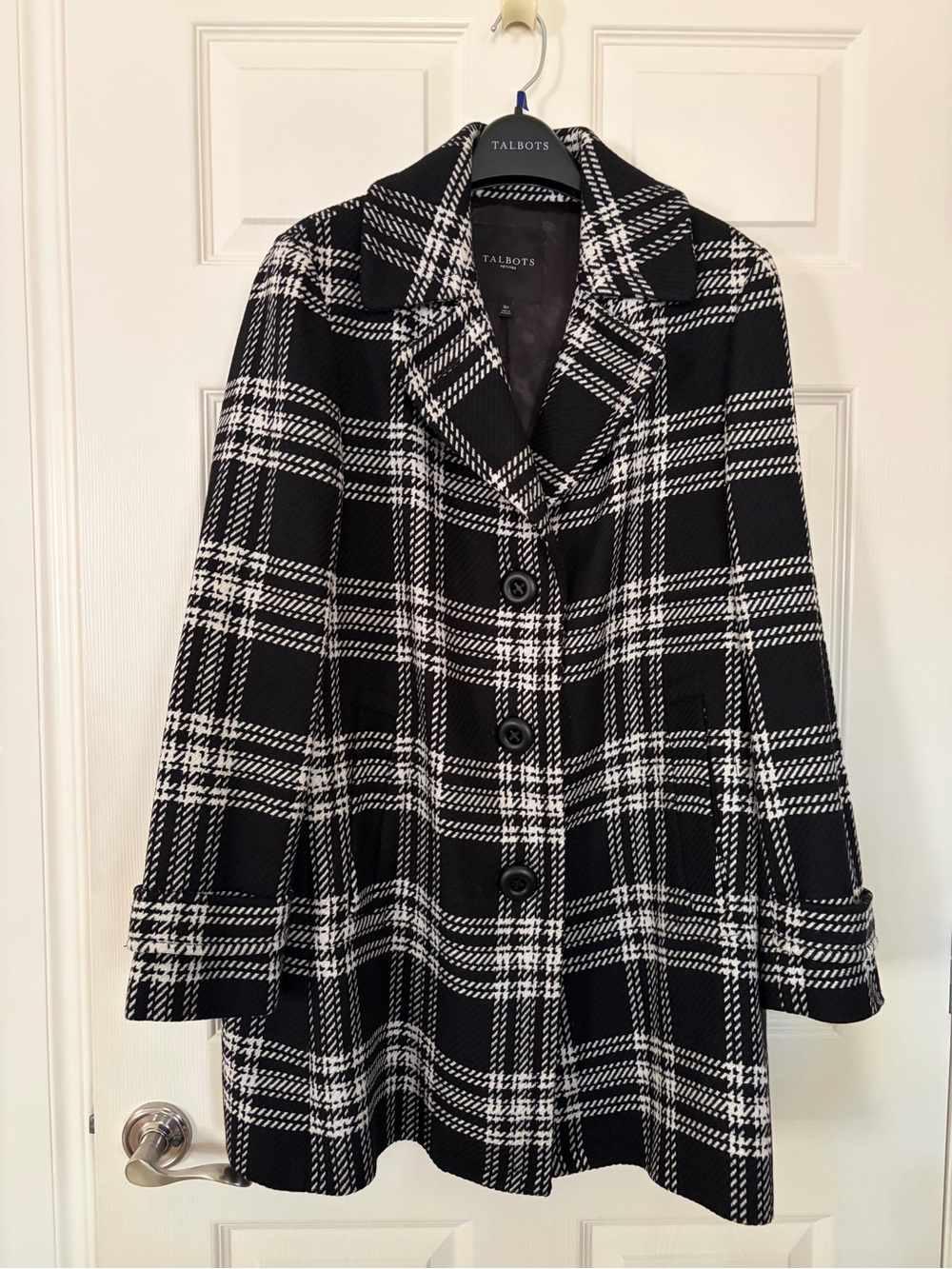Talbots Black and White Plaid Wool-Peacoat